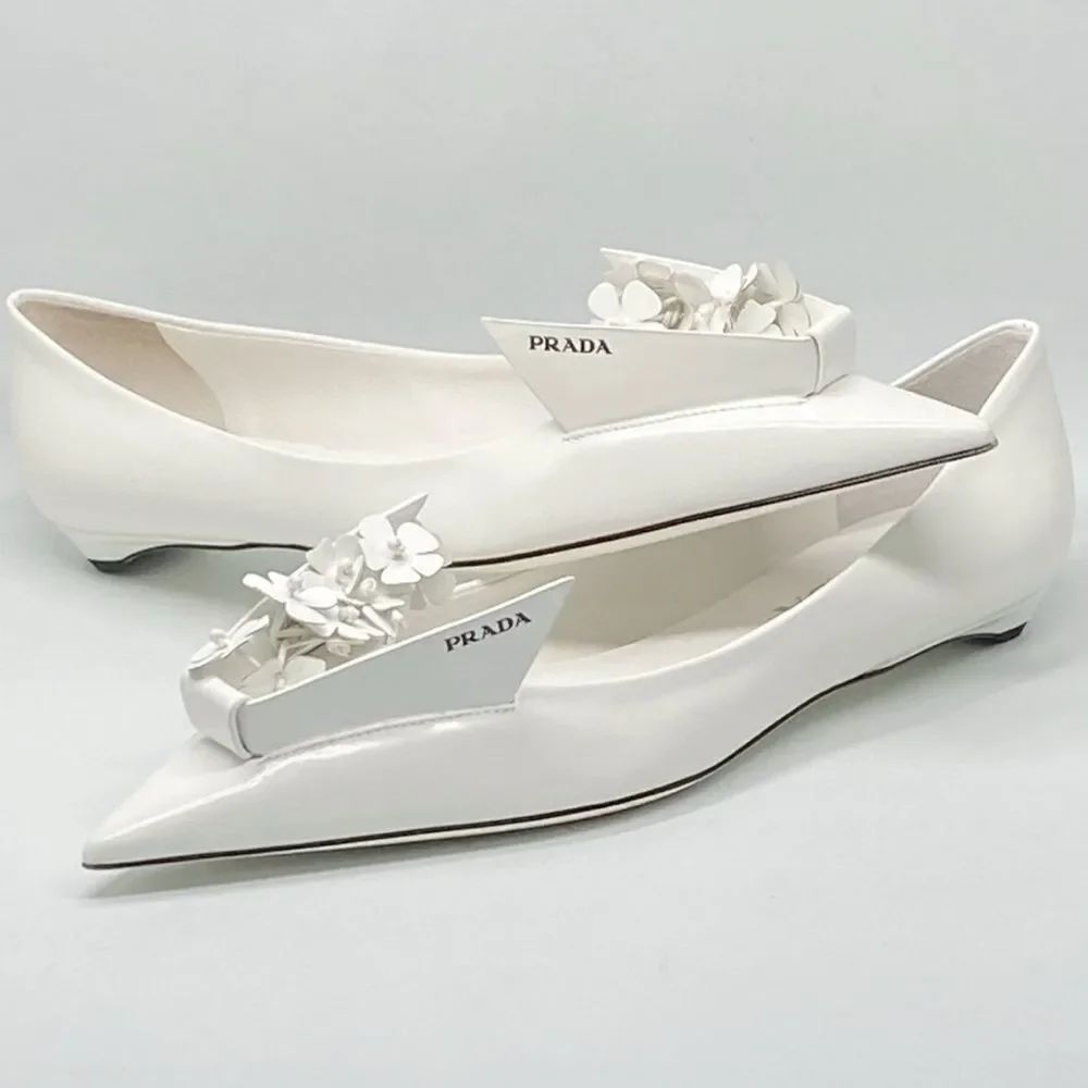 Prada Bouquet Applique Leather Ballerina Flats size 38.5